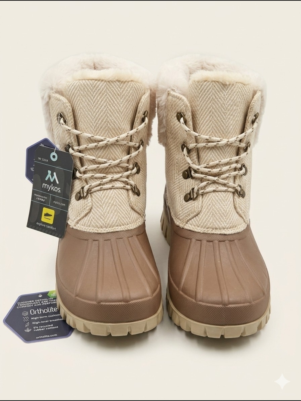 Women's Beige Faux-Fur Winter Rain Boots